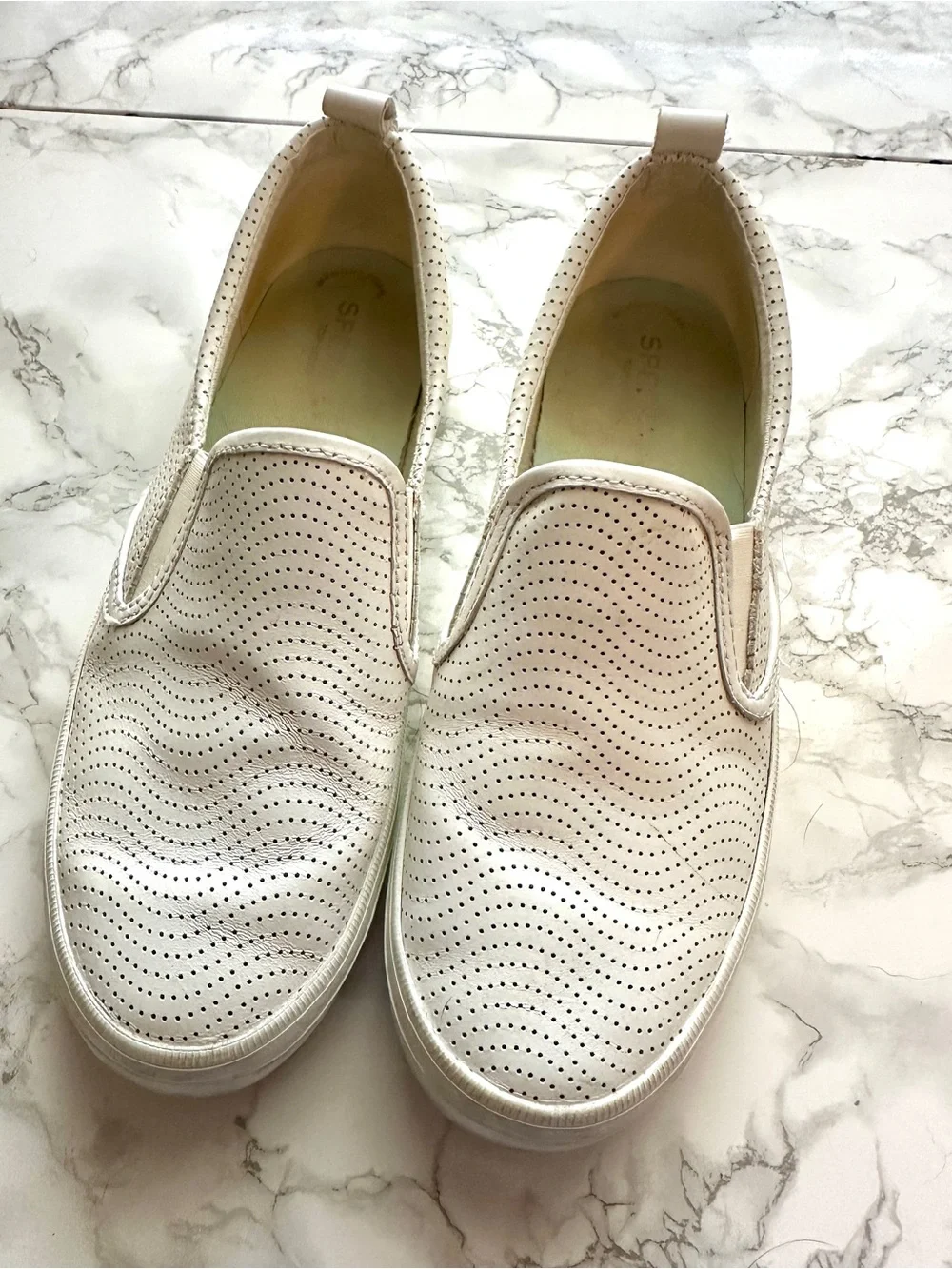 Sperry seaside perforated slip on leather white 10